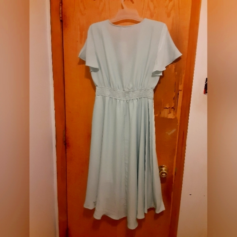 Zesica Women's Cottage Core Lagenlook Dress Size Large Flare And Tie Waist Aqua - Picture 4 of 8